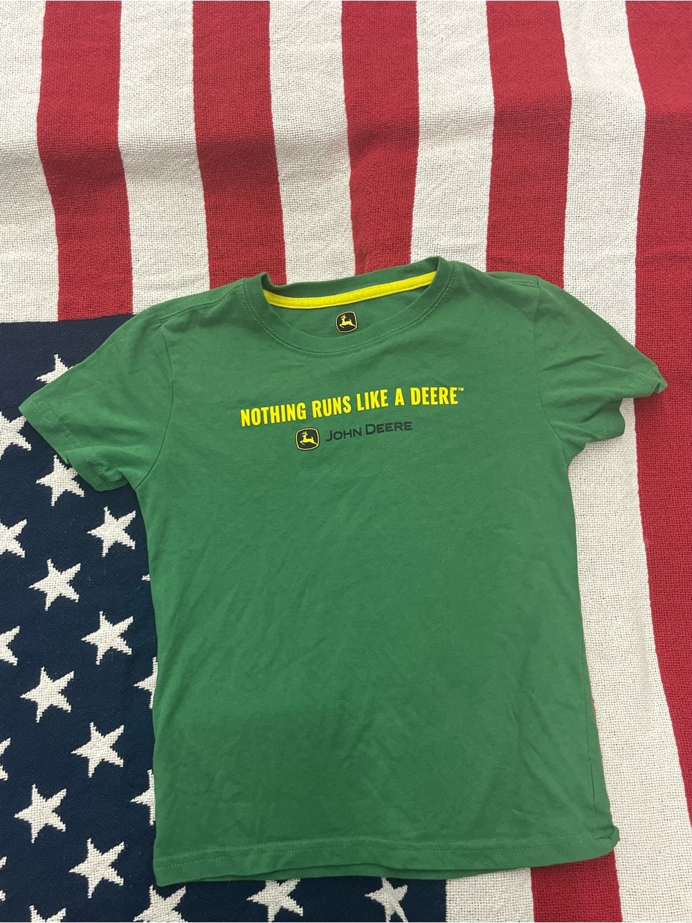 John Deere Green Tee with Yellow Logo Text - Kids Short Sleeve Size Small 6/7